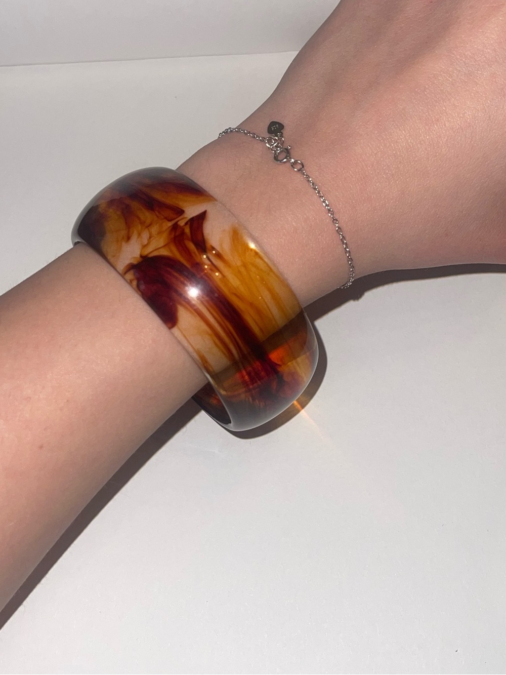 Tortoiseshell Resin Bangle Bracelet - Amber & Brown